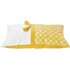 Coussin rectangulaire Dolce Vita blanc jaune pompon