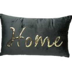 Coussin rectangulaire imitation velours vert émeraude et doré Home