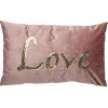 Coussin rectangulaire imitation velours vieux rose et doré Love