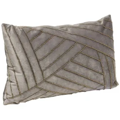 Coussin rectangulaire imitation velours décor perles dorées 30x50cm