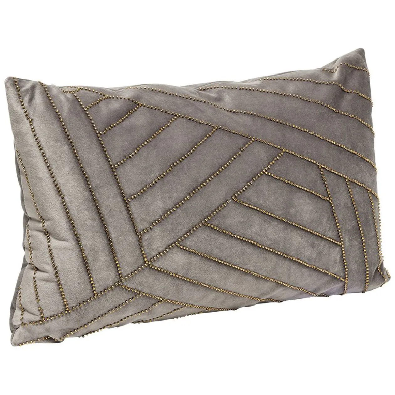 Coussin rectangulaire imitation velours décor perles dorées 30x50cm