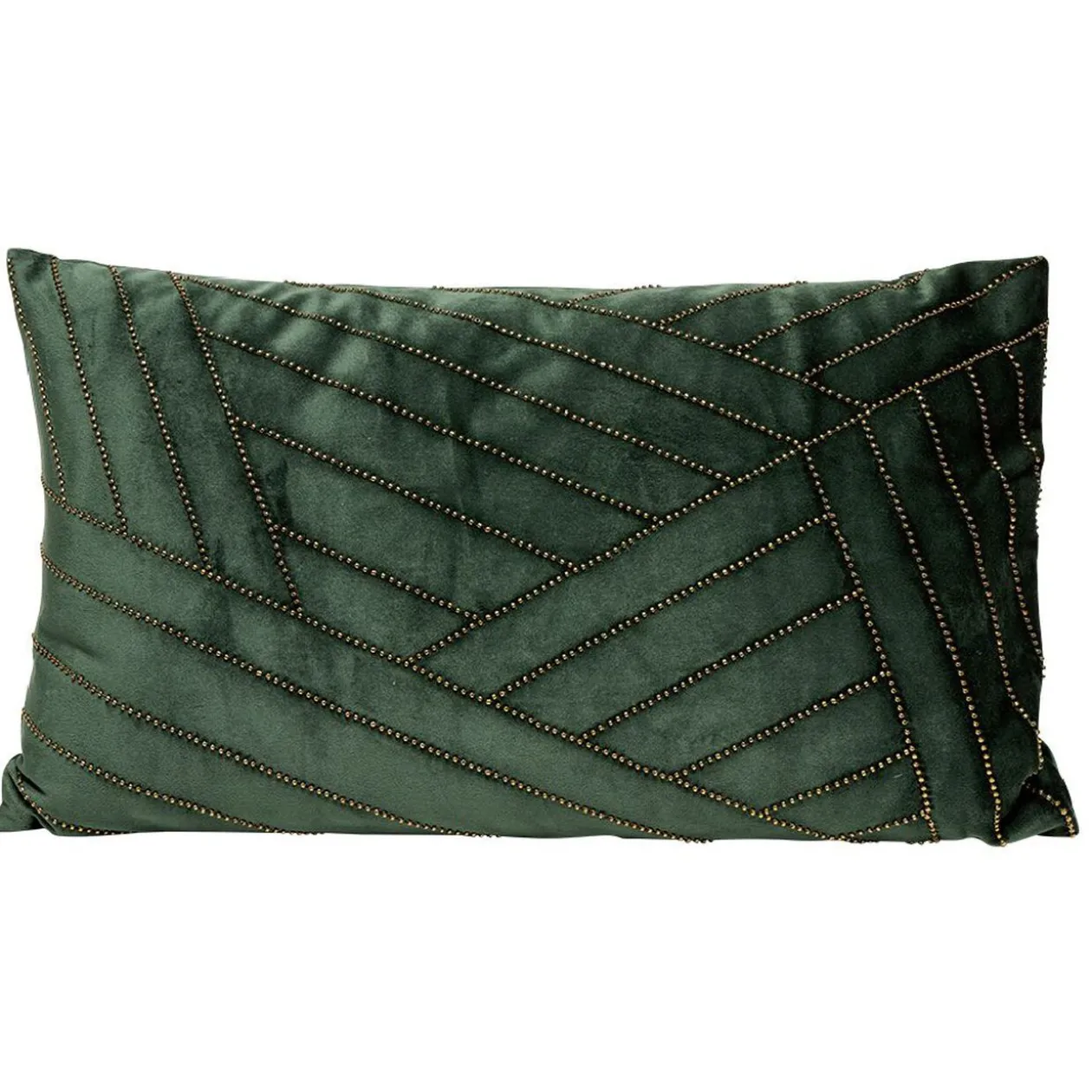Coussin rectangulaire imitation velours décor perles dorées 30x50cm