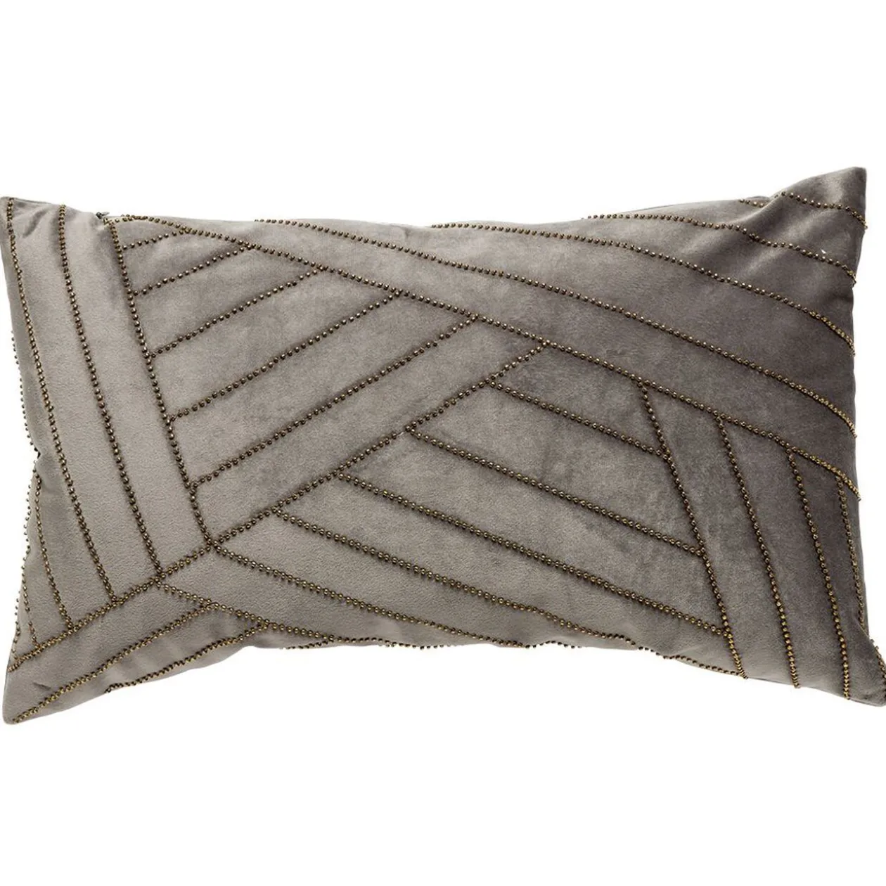 Coussin rectangulaire imitation velours décor perles dorées 30x50cm