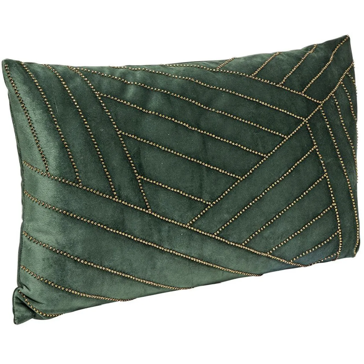 Coussin rectangulaire imitation velours décor perles dorées 30x50cm
