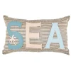 Coussin rectangulaire jute inscription Sea beige et bleu