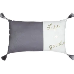Coussin rectangulaire Life is good gris et blanc