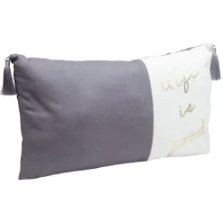 Coussin rectangulaire Life is good gris et blanc