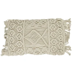 Coussin rectangulaire macramé blanc écru