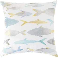 Coussin Rocio imprimé poisson blanc et bleu 45x45cm