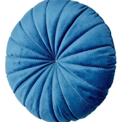 Coussin rond velours bleu Ø40cm