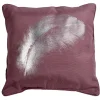 Coussin rose design plume argentée
