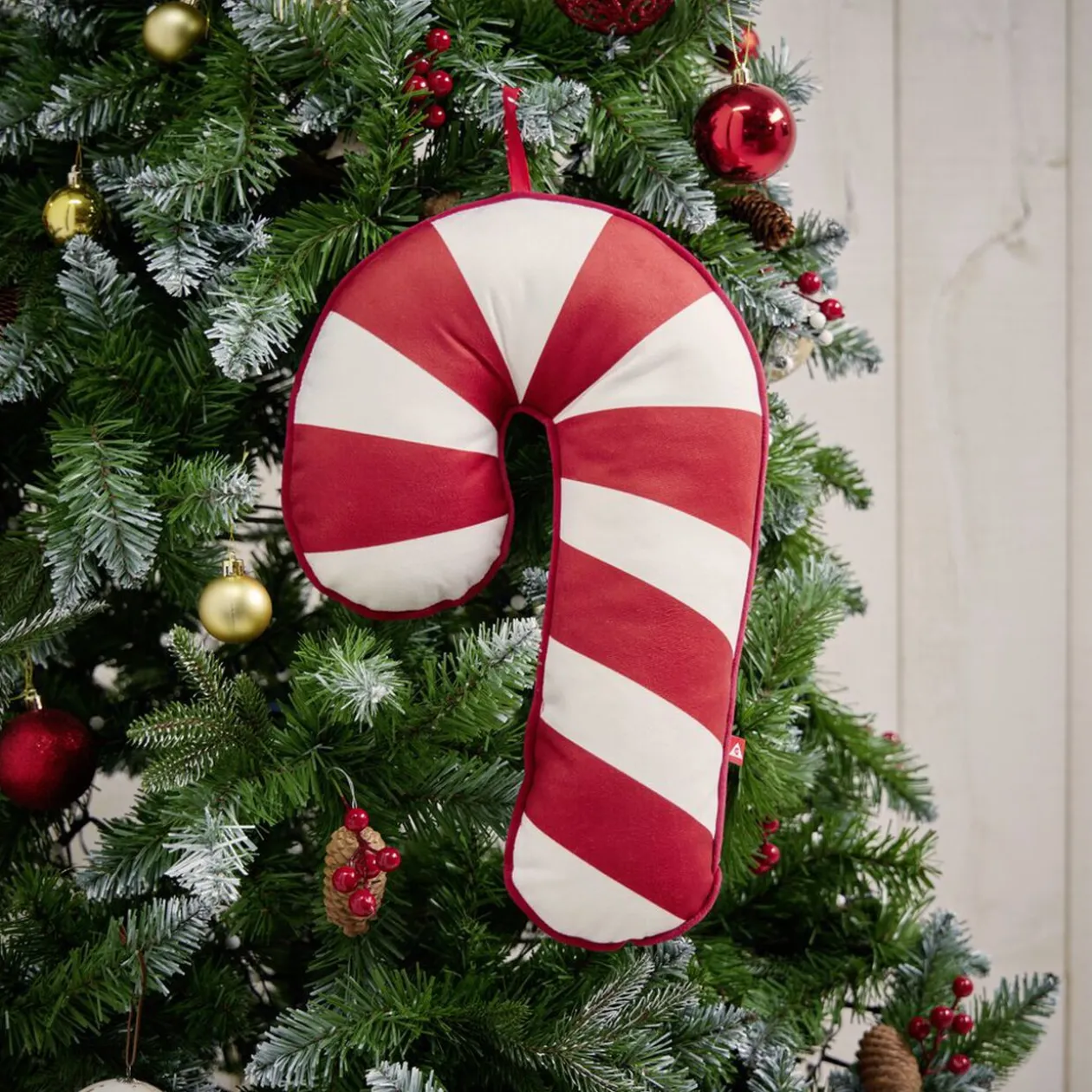 Coussin sucre d'orge rouge et blanc L42cm