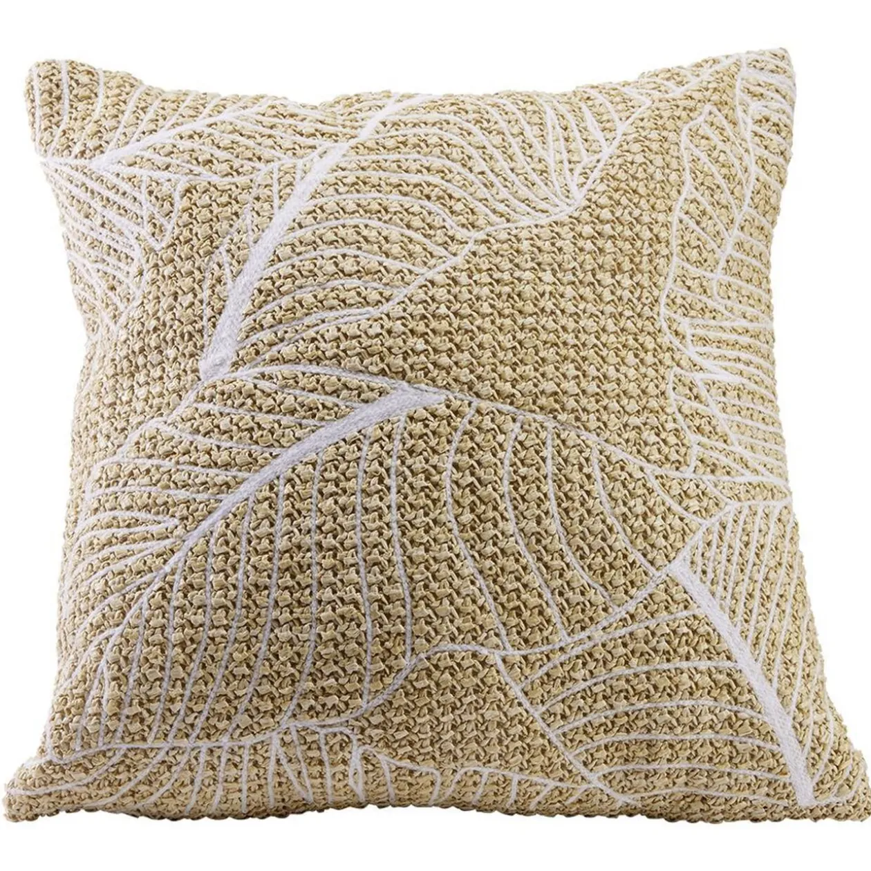 Coussin tressé feuillage beige et blanc 40x40cm