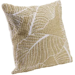 Coussin tressé feuillage beige et blanc 40x40cm