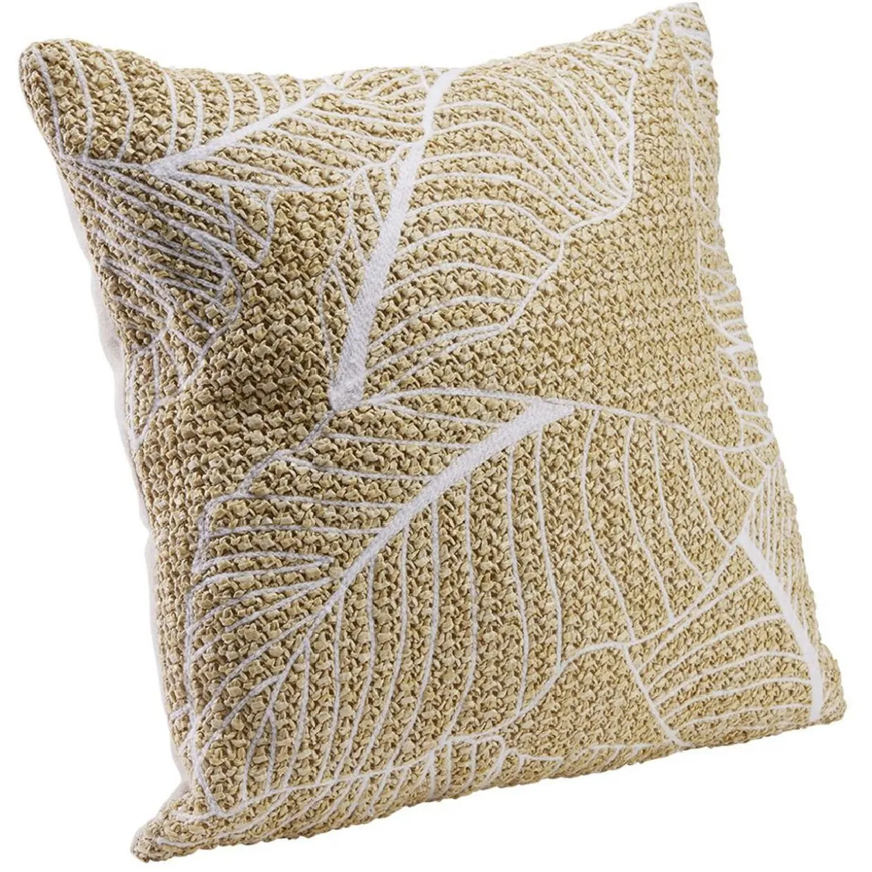 Coussin tressé feuillage beige et blanc 40x40cm
