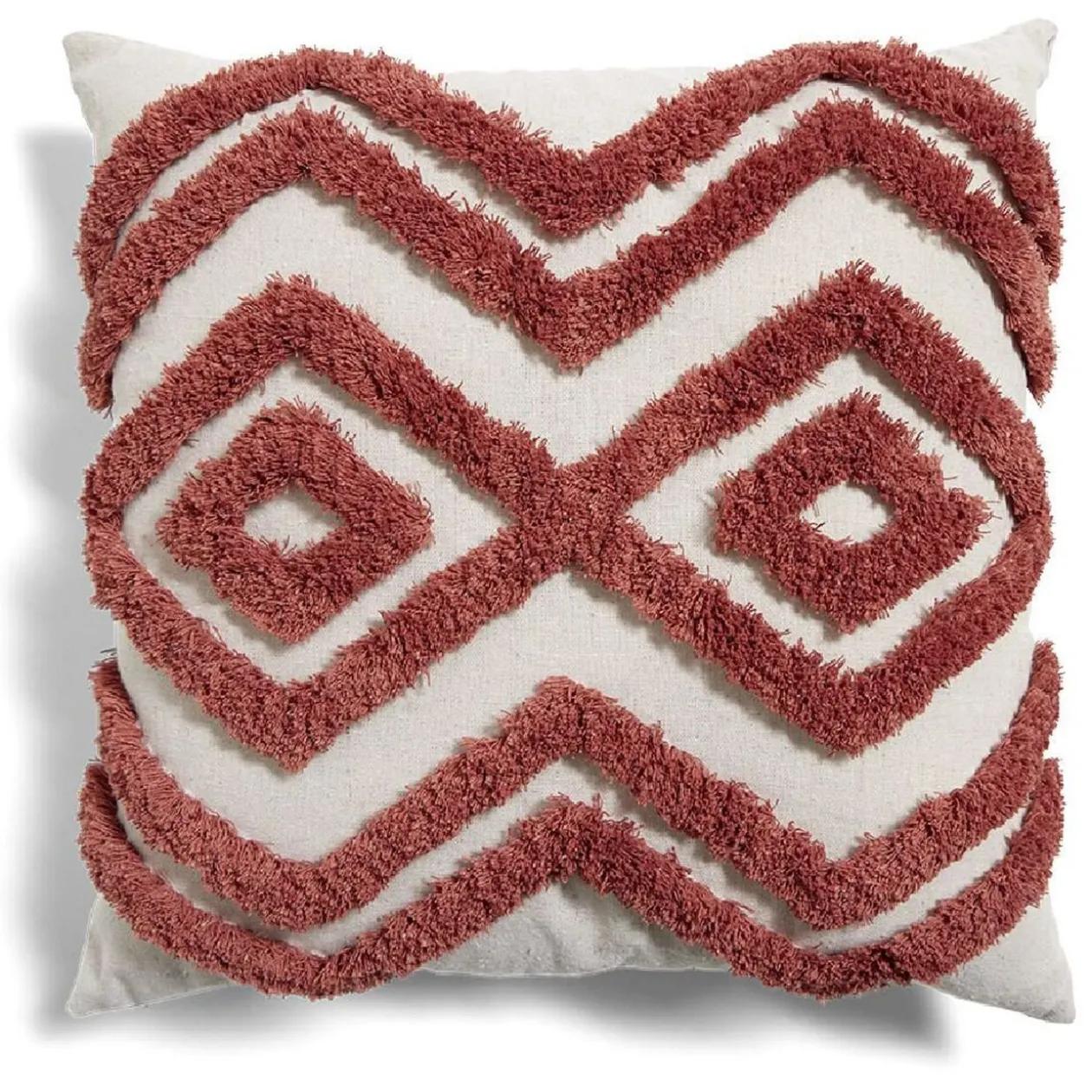 Coussin tufté 40x40cm beige et terracotta