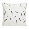 Coussin velours blanc motifs plumes dorées