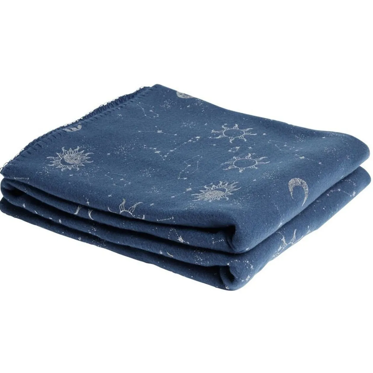 Coussin 40x40cm avec plaid 130x170cm thème astro bleu imprimé argenté