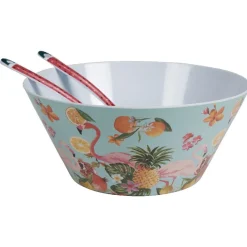 Couverts à salade style tropical manche motif pastèque x2