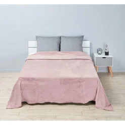 Couverture polaire 2 personnes polyester uni vieux rose