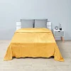 Couverture polaire 2 personnes polyester uni jaune moutarde
