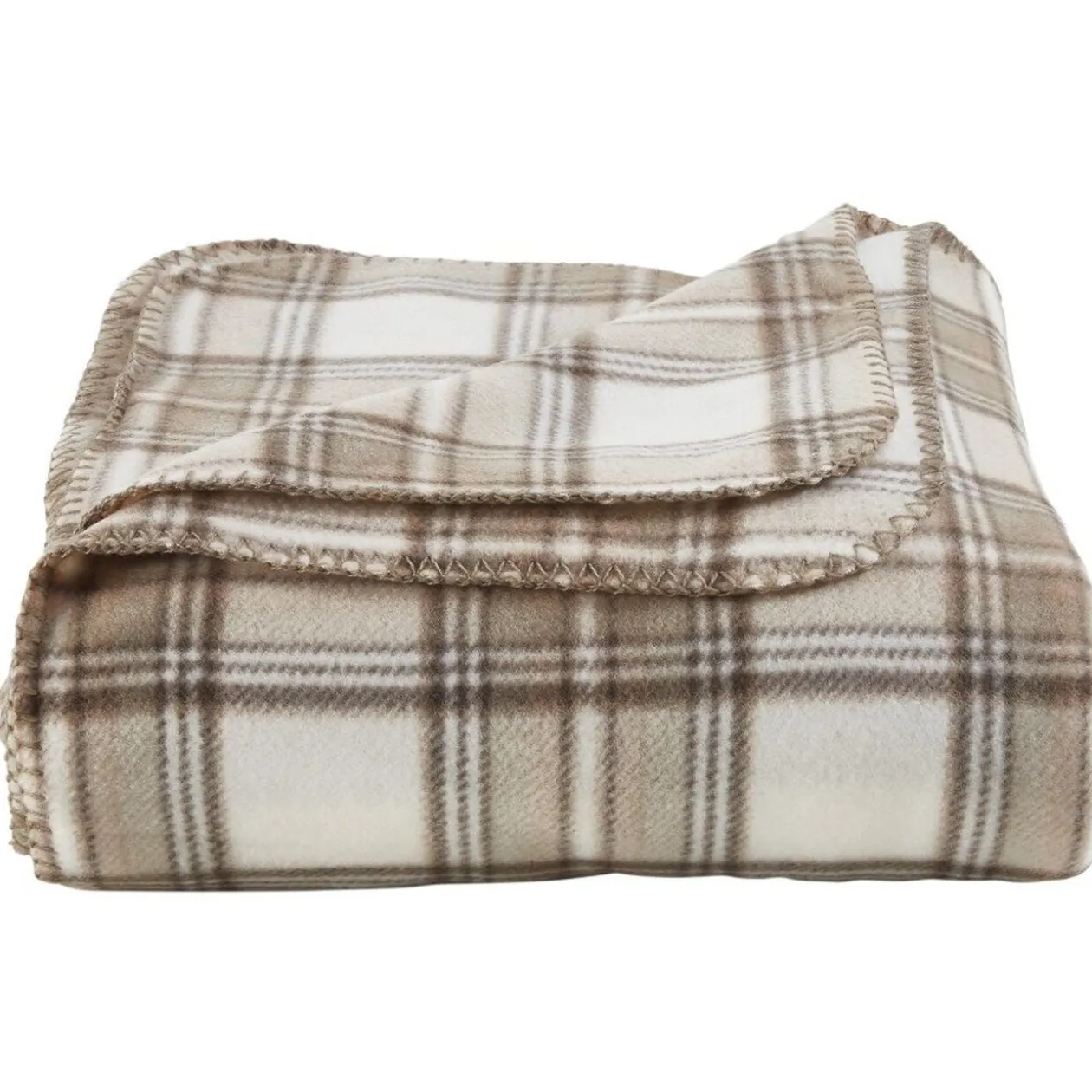 Couverture polaire motif carreau marron et beige