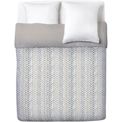 Couvre lit réversible imprimé géométrique blanc et beige 240x220cm