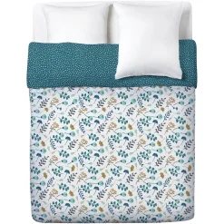 Couvre lit réversible imprimé floral bleu et blanc 240x220cm