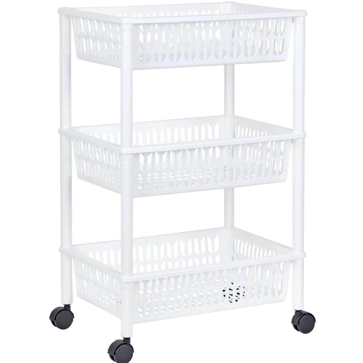 Desserte de cuisine 3 niveaux panières blanches
