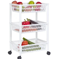 Desserte de cuisine 3 niveaux panières blanches