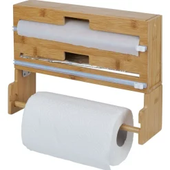 Distributeur film alimentaire et essuie-tout bambou 33,5x10xH25cm