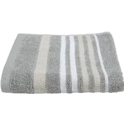 Drap de bain gris design ligne blanc et beige