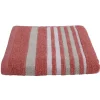 Drap de bain rose design ligne blanc et beige