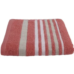 Drap de bain rose design ligne blanc et beige