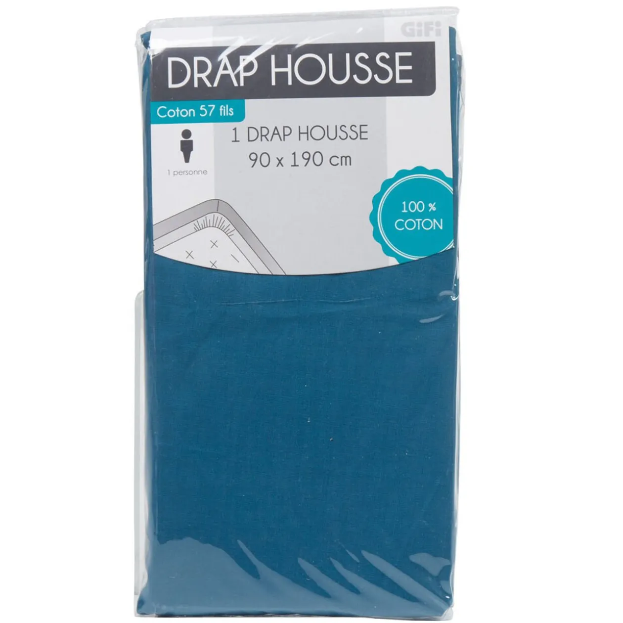 Drap housse 1 personne bleu gris
