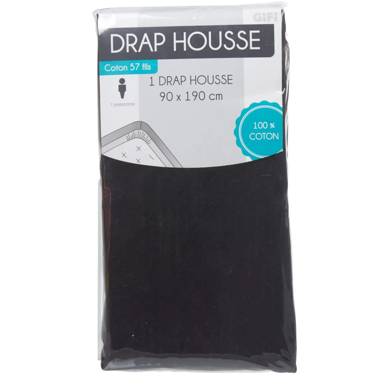Drap housse 1 personne noir