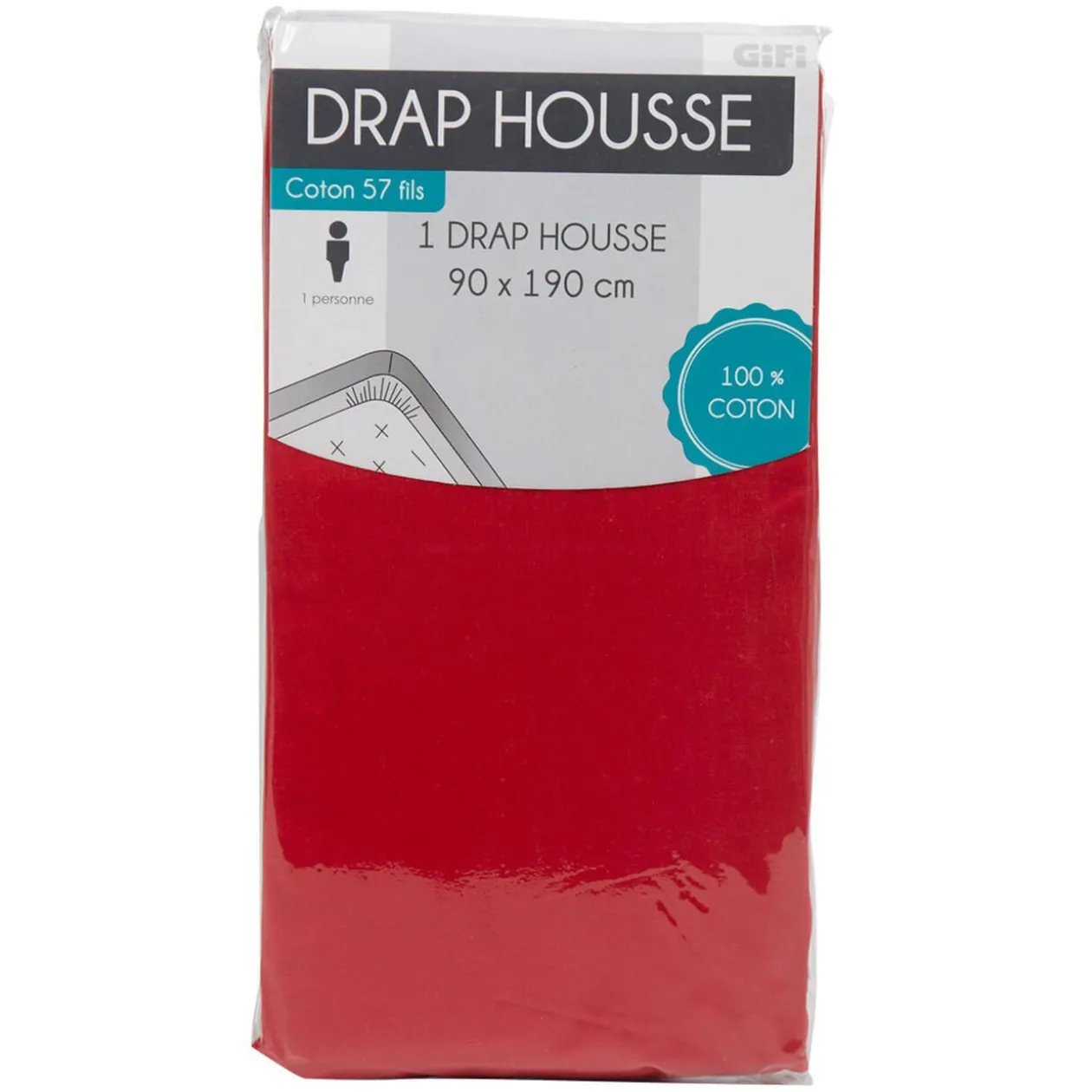 Drap housse 1 personne rouge