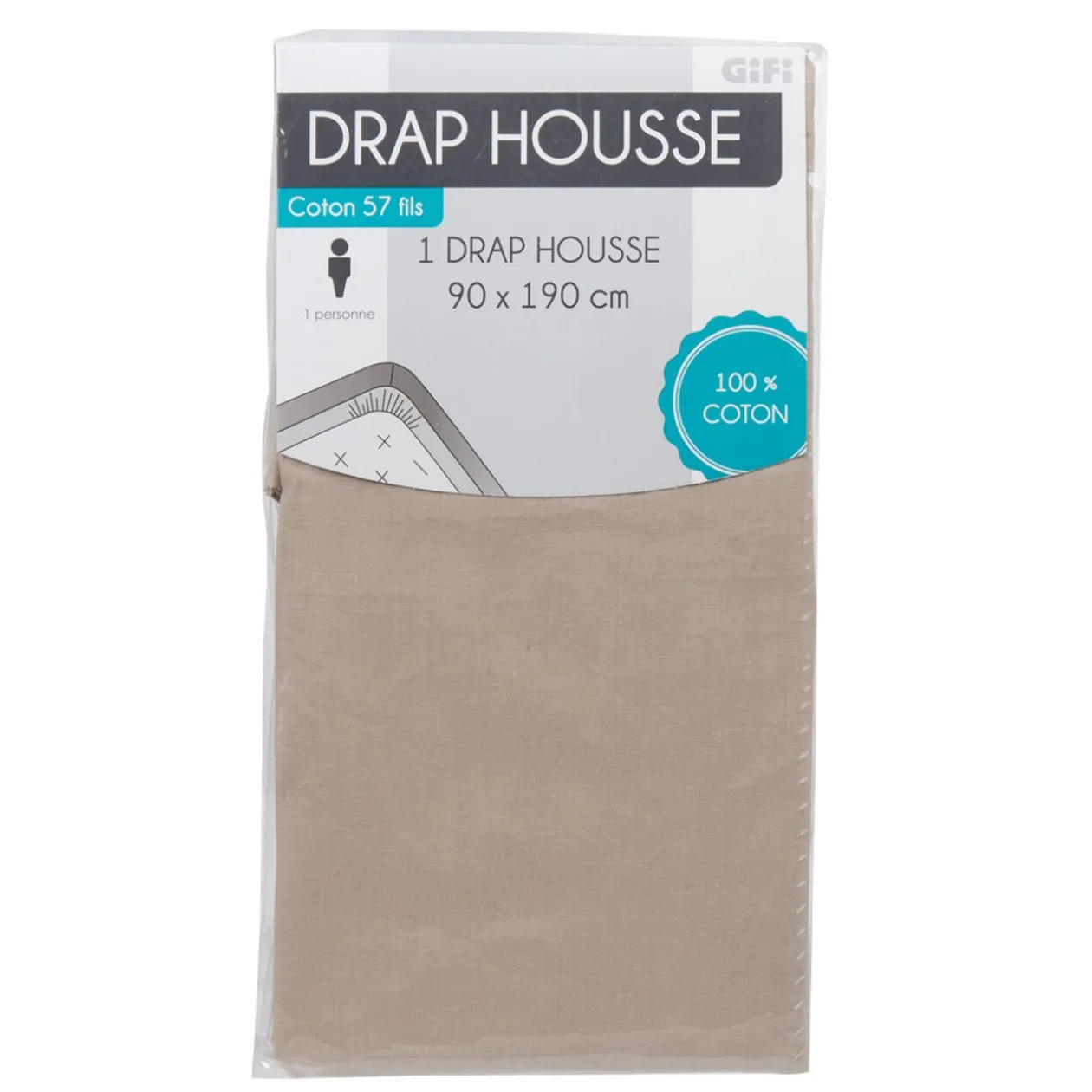 Drap housse 1 personne taupe