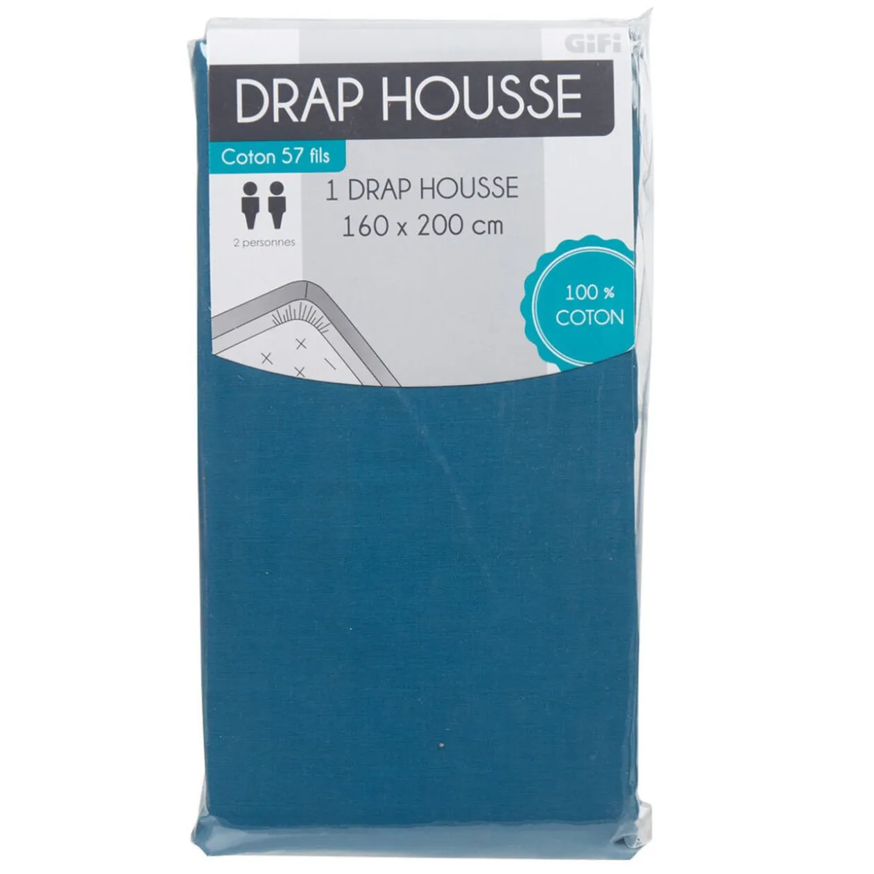 Drap housse 2 personnes bleu gris