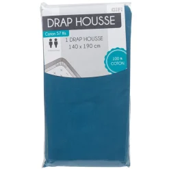 Drap housse 2 personnes bleu gris