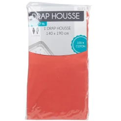 Drap housse 2 personnes corail