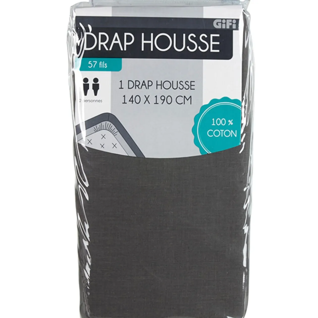Drap housse 2 personnes gris foncé