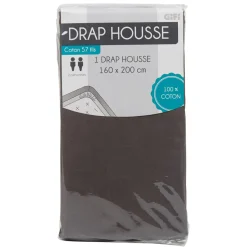 Drap housse 2 personnes gris foncé