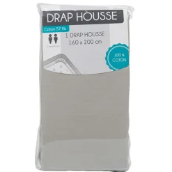 Drap housse 2 personnes gris clair