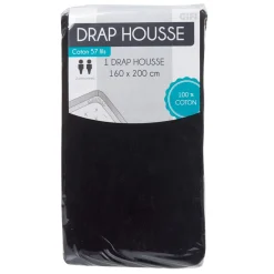 Drap housse 2 personnes noir
