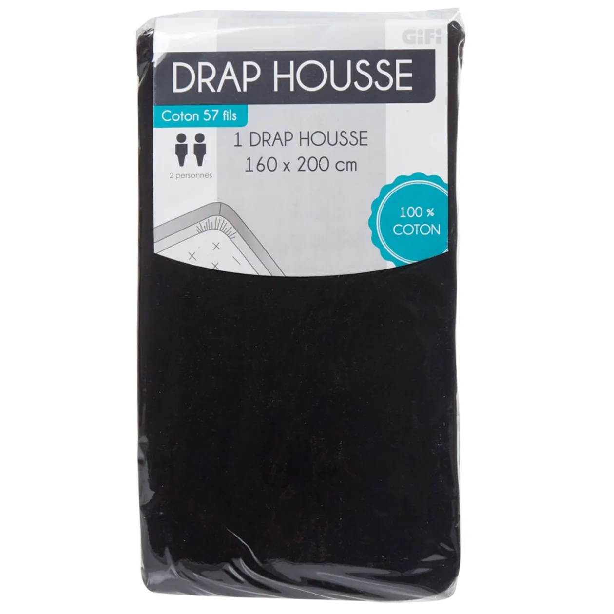 Drap housse 2 personnes noir