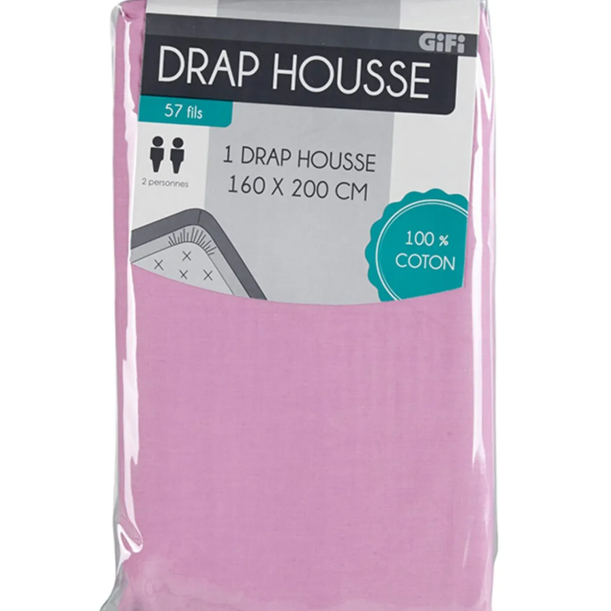 Drap housse 2 personnes rose
