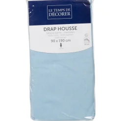 Drap housse 1 place bleu ciel uni 90 x 190 cm