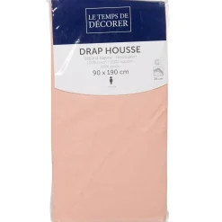 Drap housse 1 place rose saumon uni 90 x 190 cm
