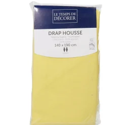 Drap housse 2 places jaune uni 140 x 190 cm